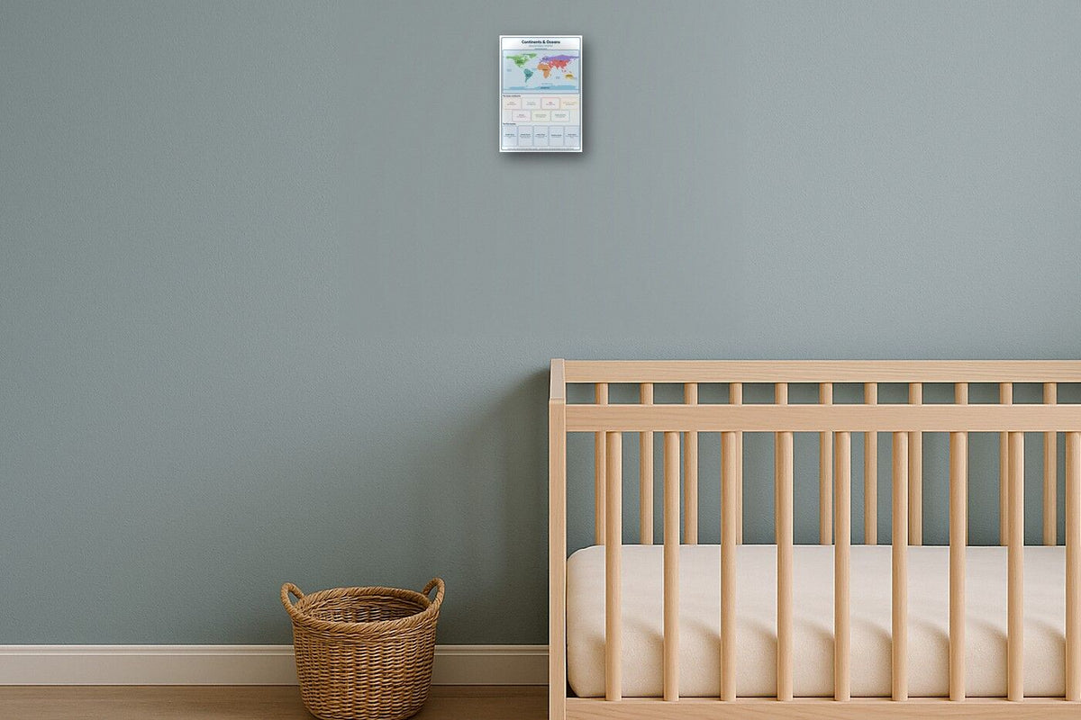 Continents & Oceans: A4 Matte Laminated Educational Poster Print - 210x297mm