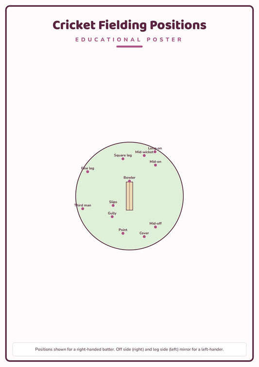Cricket Fielding Positions: A4 Matte Laminated Educational Poster Print - 210x297mm