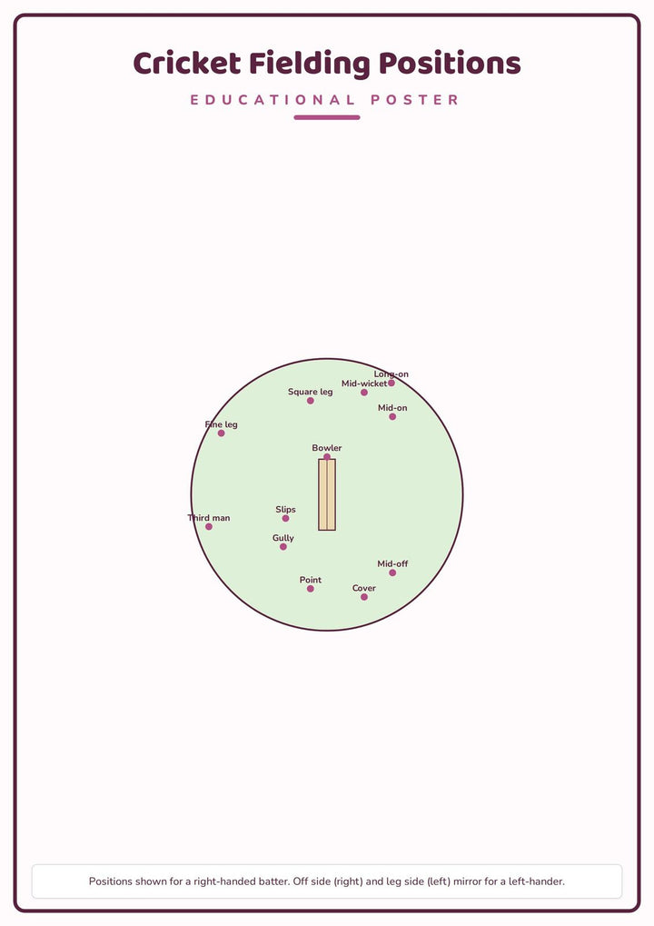 Cricket Fielding Positions: A4 Matte Laminated Educational Poster Print - 210x297mm