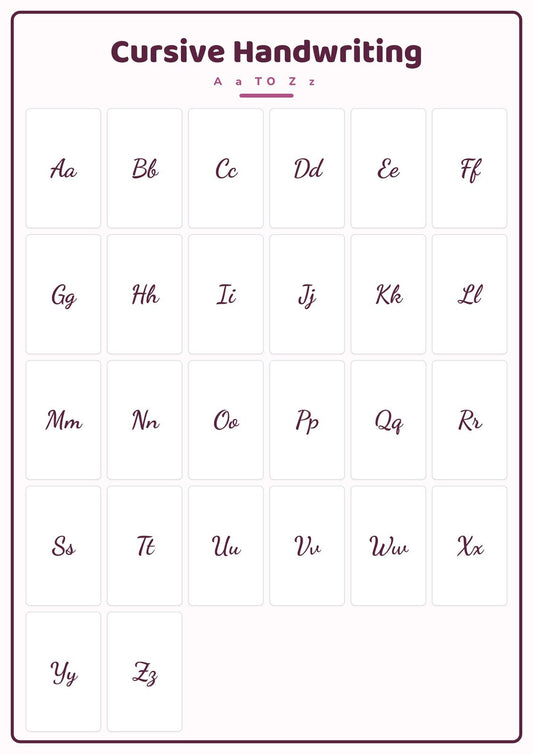 Cursive Handwriting: A4 Matte Laminated Educational Poster Print - 210x297mm