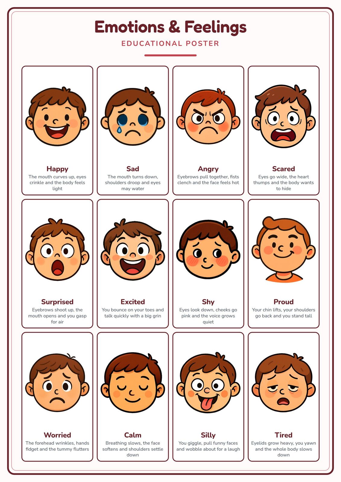 Emotions & Feelings: A4 Matte Laminated Educational Poster Print - 210x297mm