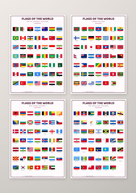 Flags of the World 193 Countries 4 Poster Set: A4 Matte Laminated Educational Poster Print - 210x297mm