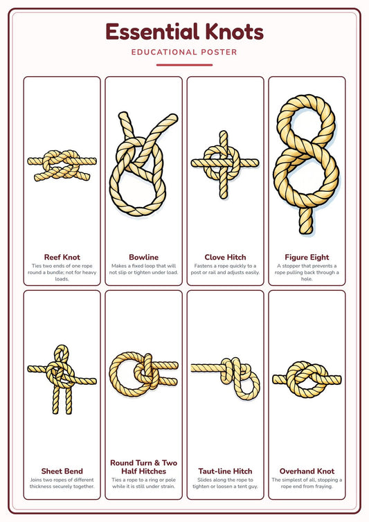 Essential Knots: A4 Matte Laminated Educational Poster Print - 210x297mm