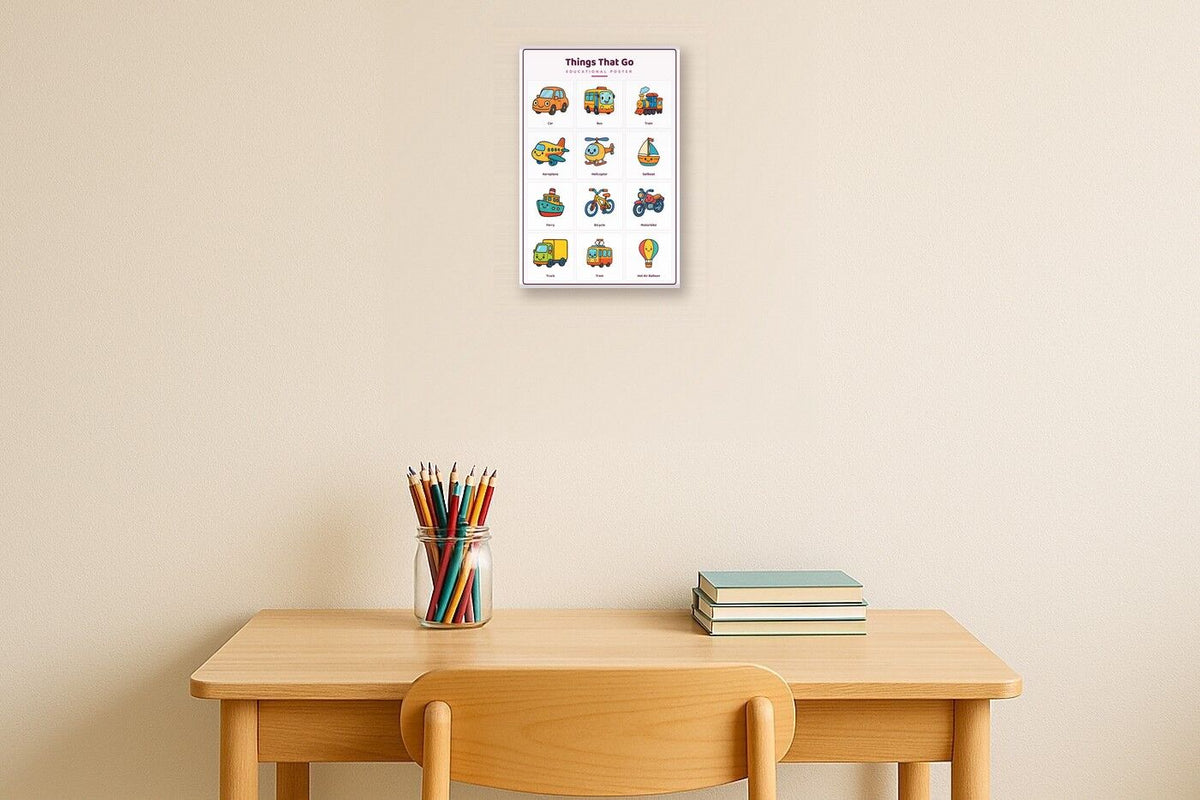 Things That Go: A4 Matte Laminated Educational Poster Print - 210x297mm