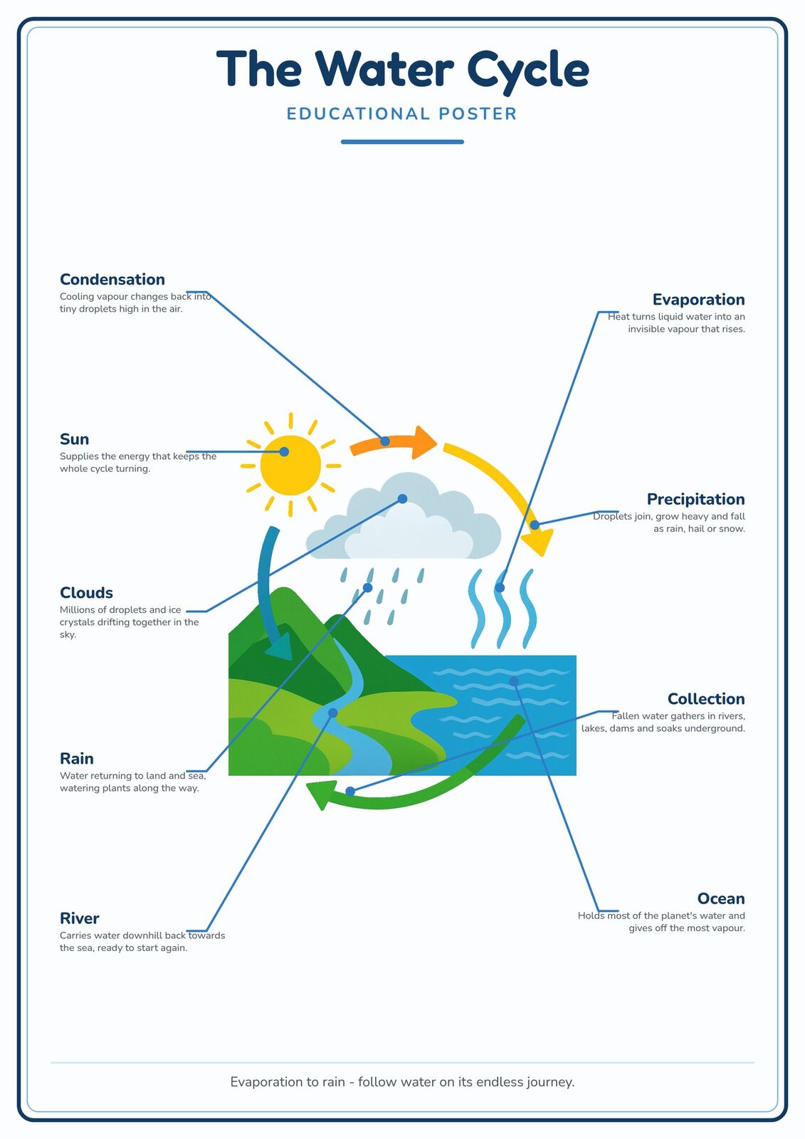 The Water Cycle: A4 Matte Laminated Educational Poster Print - 210x297mm
