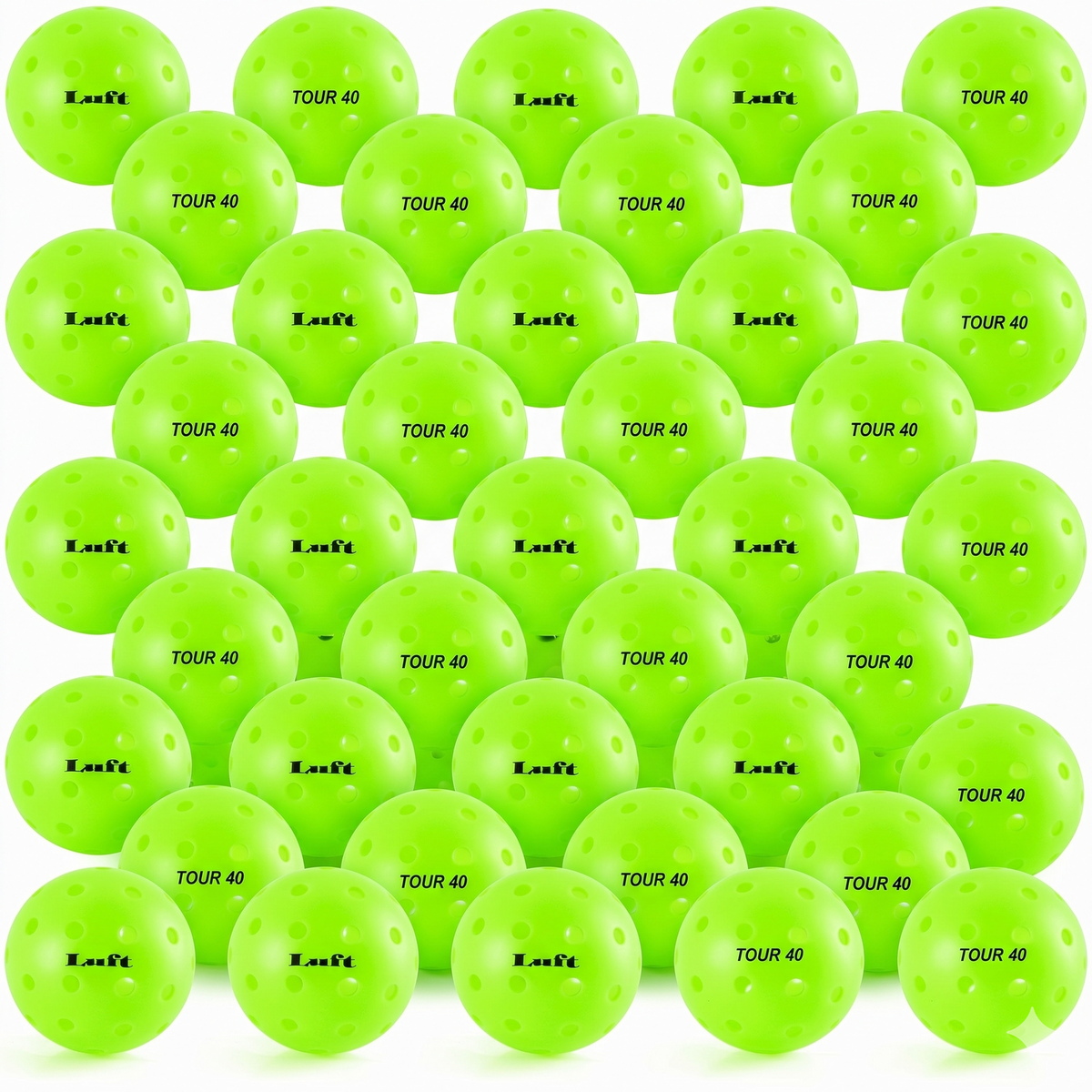 50x LUFT "Tour 40" Outdoor Pickleball Balls Bulk - High Visibility Green (Hi Vis)