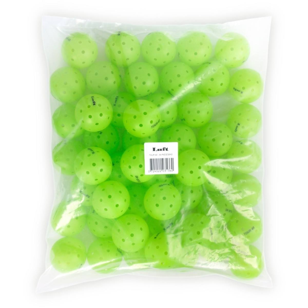 50x LUFT "Tour 40" Outdoor Pickleball Balls Bulk - High Visibility Green (Hi Vis)