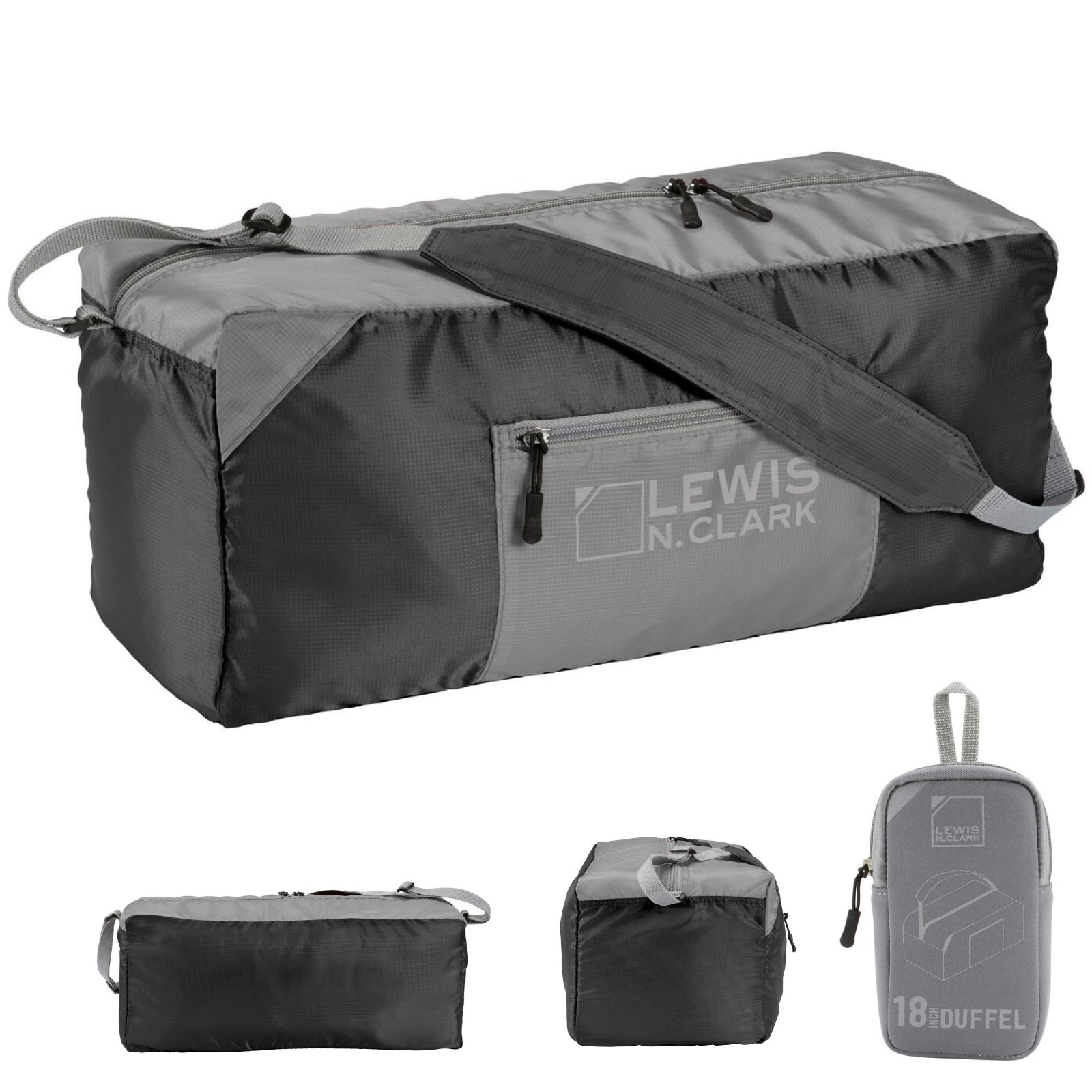 Lewis N. Clark 18" Packable Foldable Travel Compact Duffle Bag - Black/Grey-0