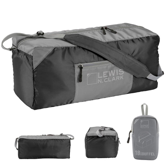 Lewis N. Clark 18" Packable Foldable Travel Compact Duffle Bag - Black/Grey-0