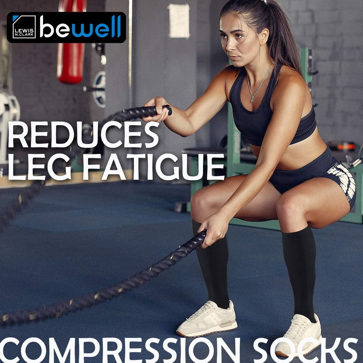 3x Lewis N. Clark Compact Travel Compression Socks Anti Fatigue Support - Black (Medium Size)