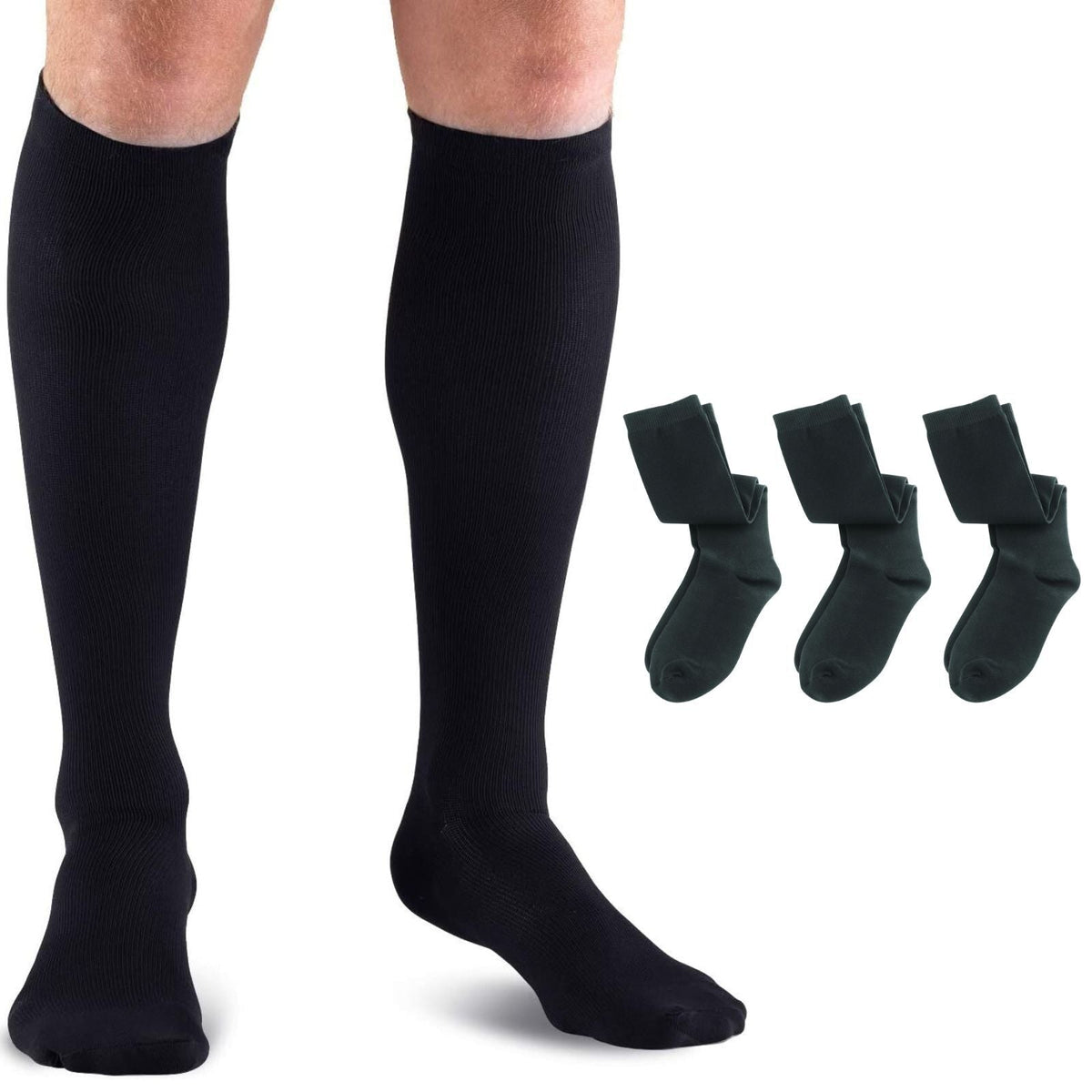 3x Lewis N. Clark Compact Travel Compression Socks Anti Fatigue Support - Black (Medium Size)