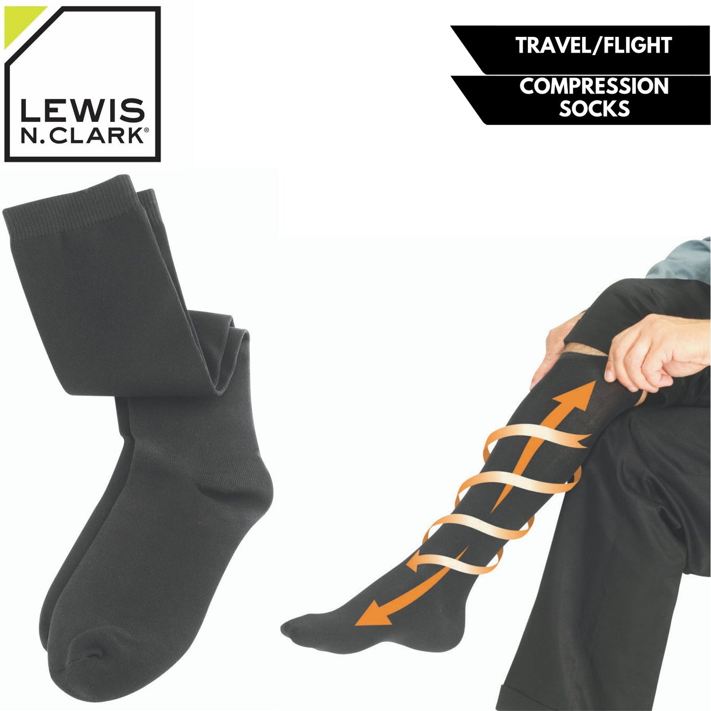 Lewis N. Clark Compact Travel Compression Socks Anti Fatigue Support - Black (Medium Size)