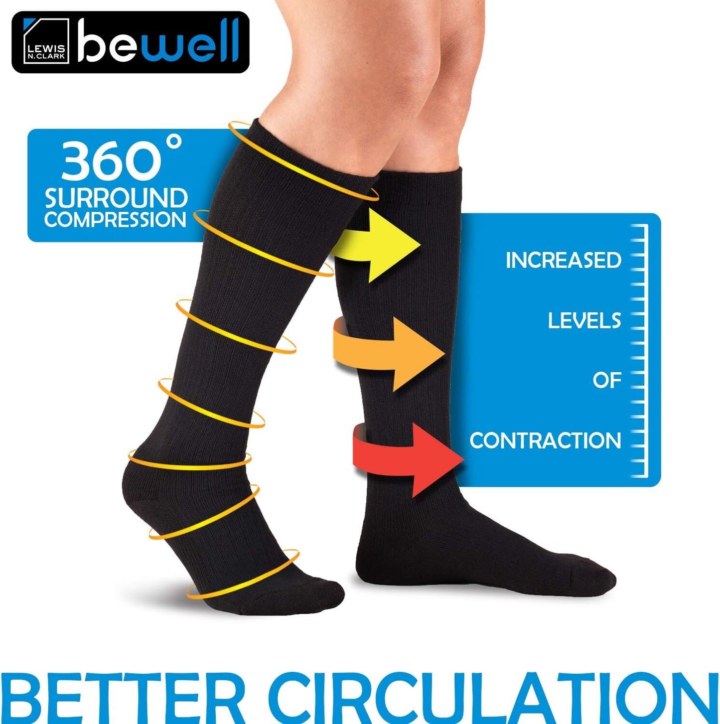 Lewis N. Clark Compact Travel Compression Socks Anti Fatigue Support - Black (Medium Size)