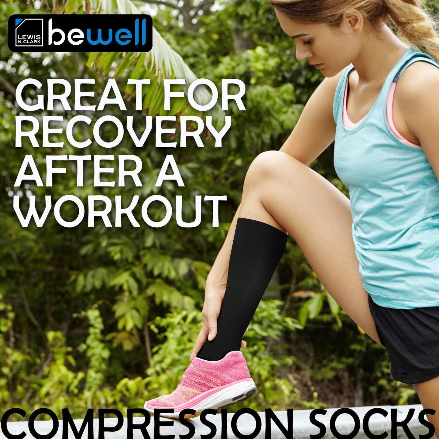 Lewis N. Clark Compact Travel Compression Socks Anti Fatigue Support - Black (Medium Size)