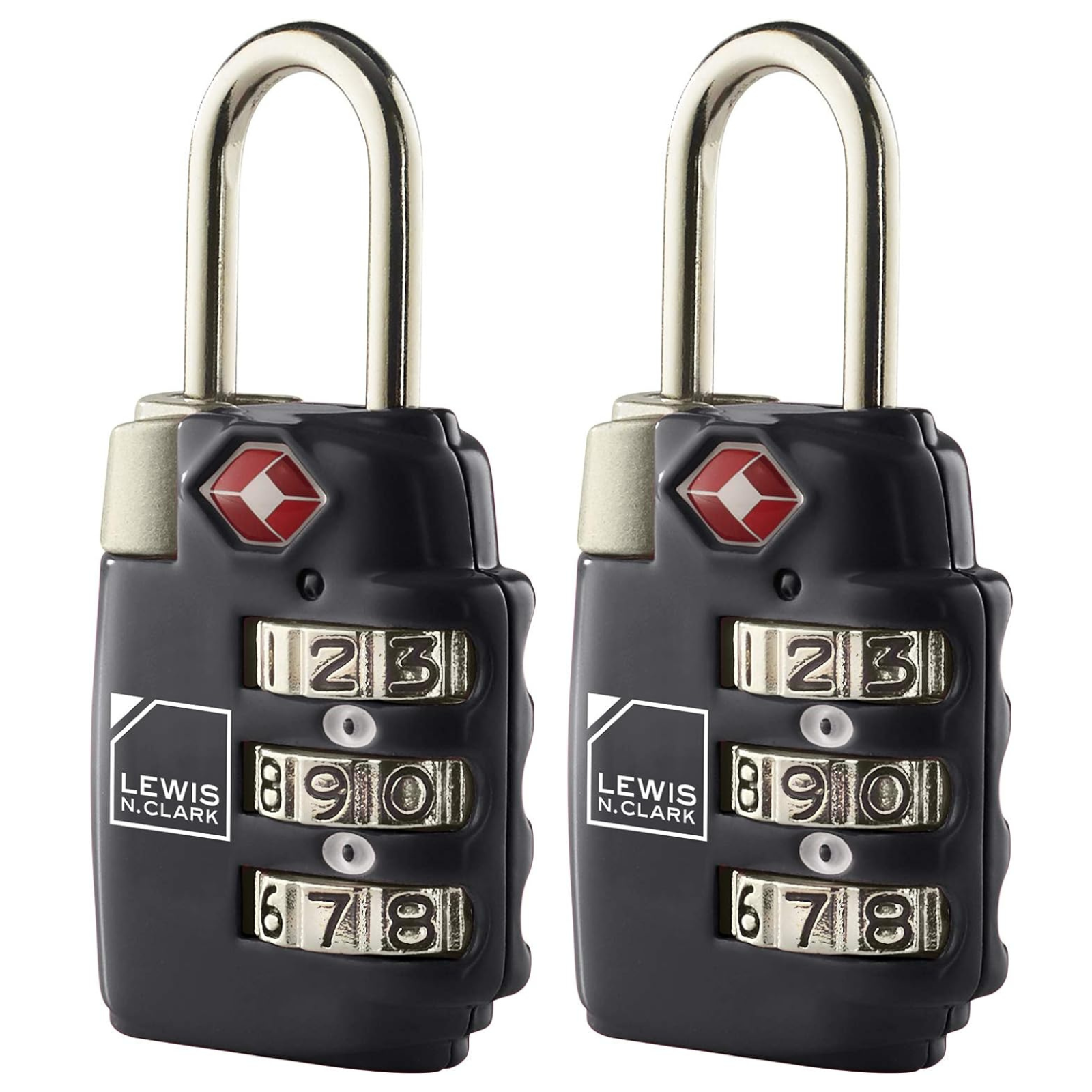 2x Lewis N Clark TSA Combi Lock Travel Luggage Padlock - Black-1