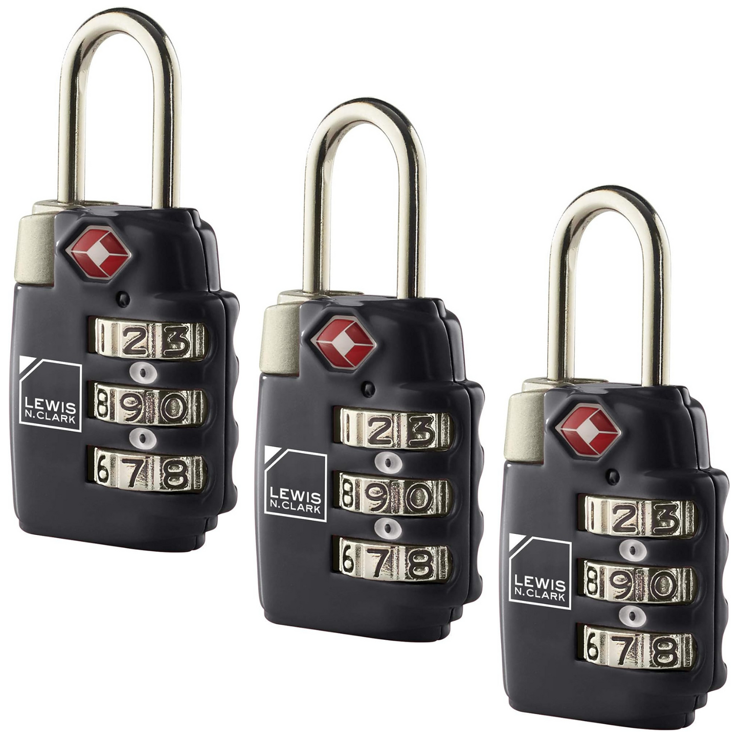 3x Lewis N Clark TSA Lock Combination Travel Luggage Padlock - Black-1