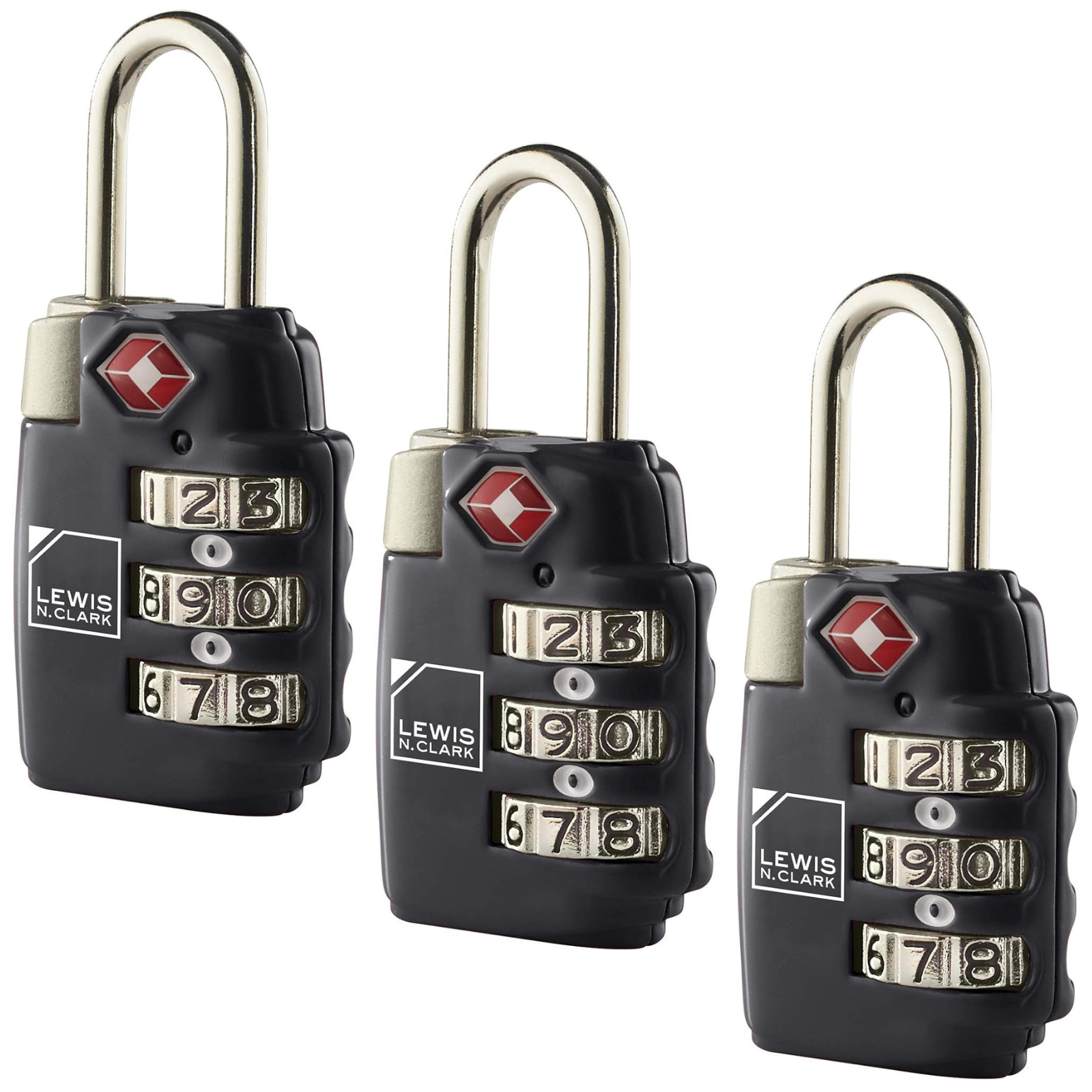 3x Lewis N Clark TSA Lock Combination Travel Luggage Padlock - Black-0