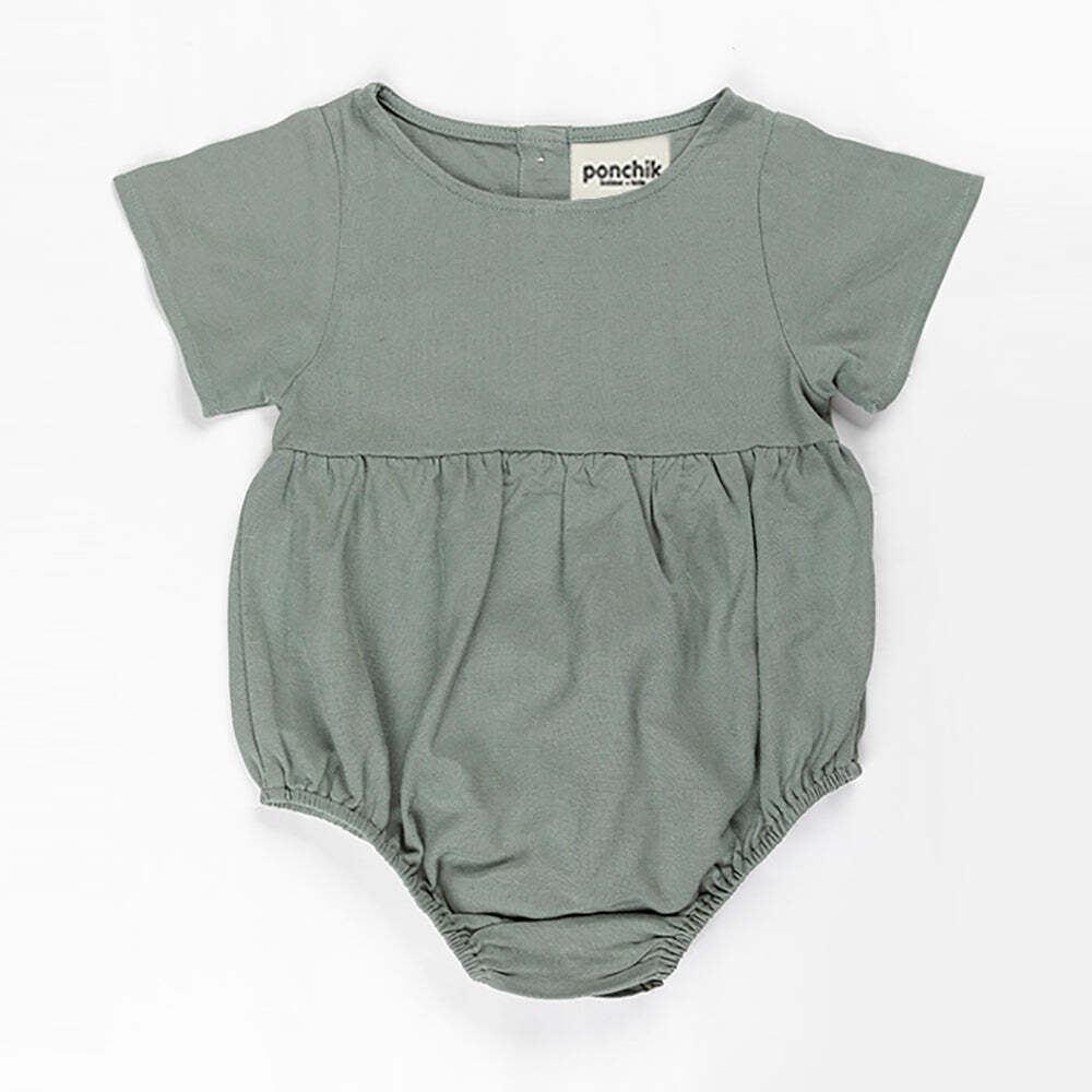 Ponchik Babies + Kids - Linen Romper - Artichoke Green - Size 2y Only-0