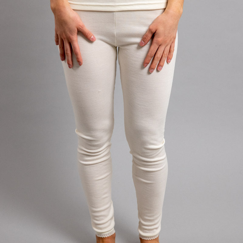 Ladies Merino Wool Blend Long John Janes Thermal Pants Underwear - Beige-3