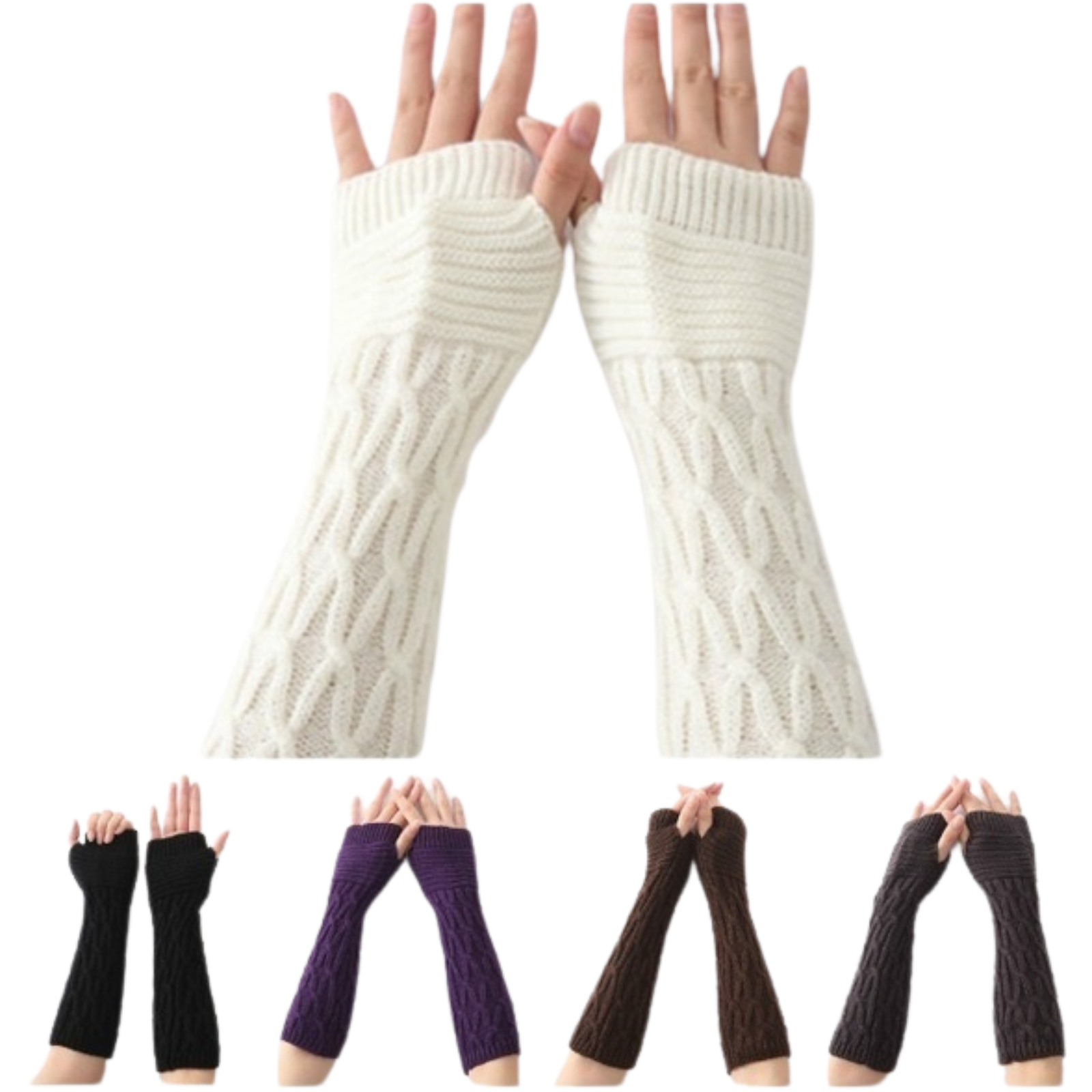 1 Pair Womens Arm Warmers Fingerless Gloves Knitted Long Winter - Assorted-1