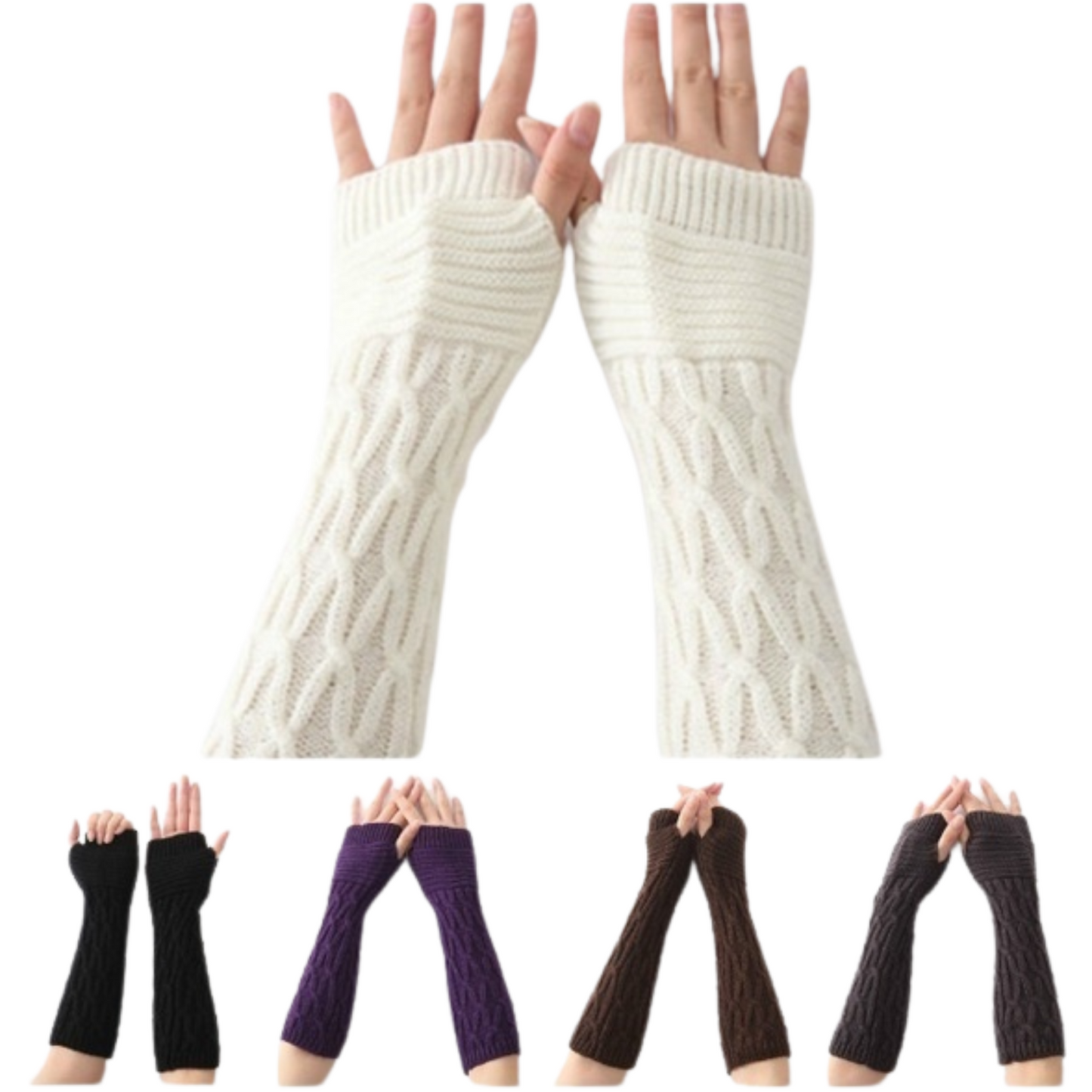 1 Pair Womens Arm Warmers Fingerless Gloves Knitted Long Winter - Assorted-0