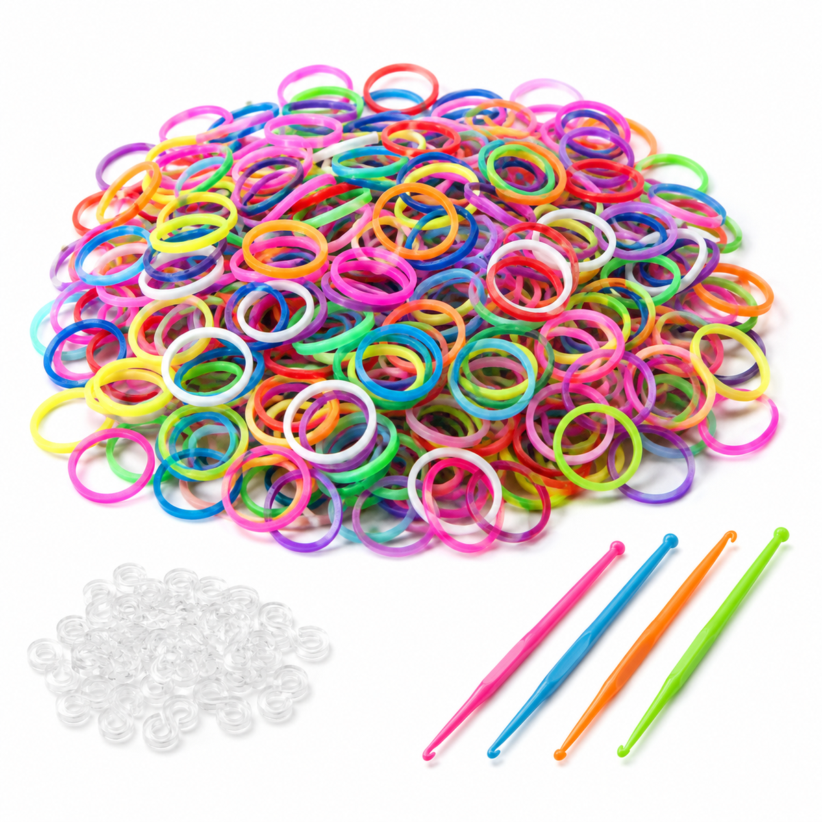 1200 LOOM BANDS Rubber Refill Kit DIY Magical Bracelet 48 S Clips 4 Hooks Bandz - Mystery Pack