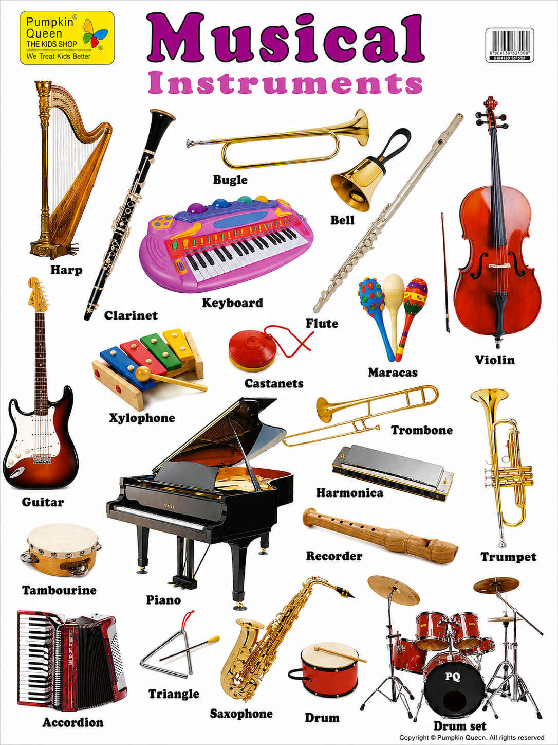 Large "Musical Instruments" Educational Poster - 73x52cm Size - Portrait (Printed by Pumpkin Queen)