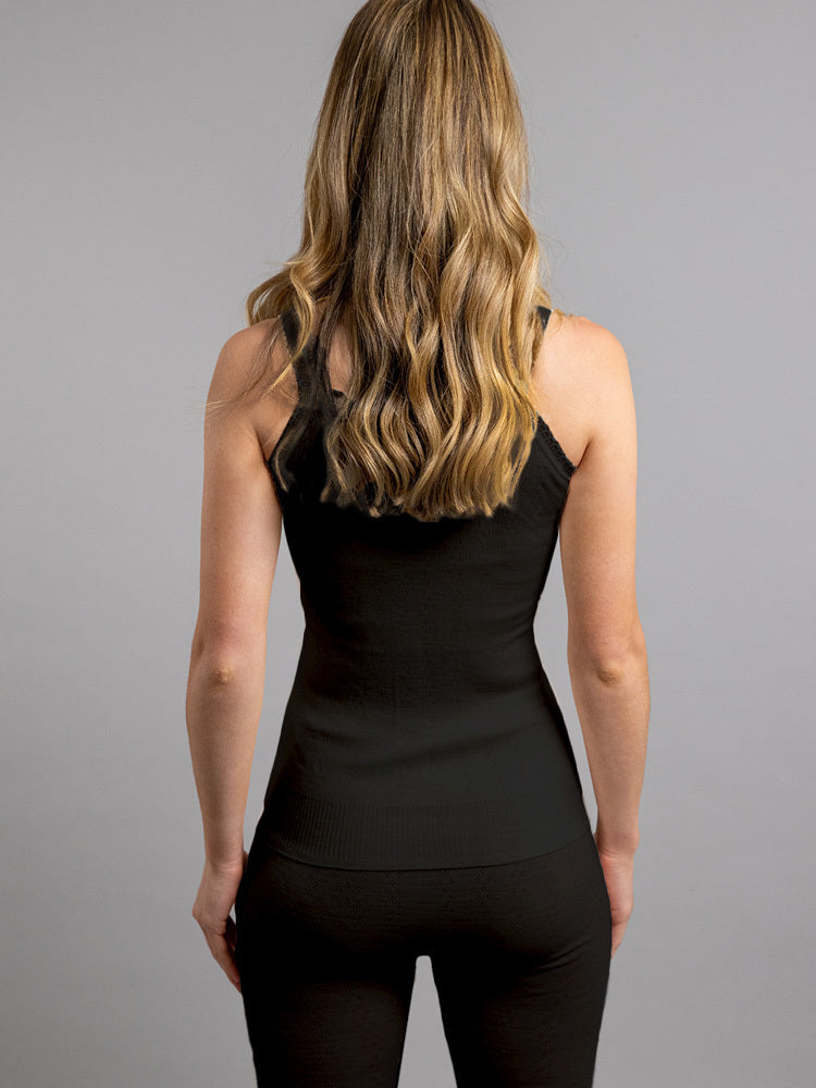Thermo Fleece® Ladies Thermal Camisole Cami Top Poly Cotton - Black-4