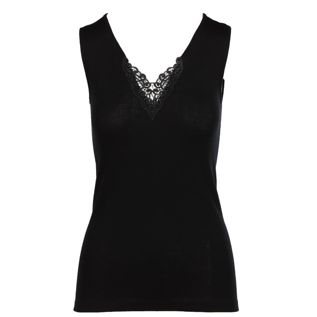Thermo Fleece® Ladies Sleeveless Thermal Tank Top Poly Cotton - Black-1