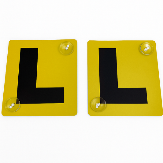 2x LEARNER P PLATES Suction Car Window Signs in Yellow/Black-0