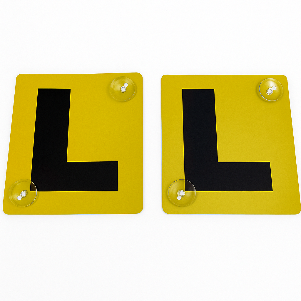 2x LEARNER P PLATES Suction Car Window Signs in Yellow/Black-1