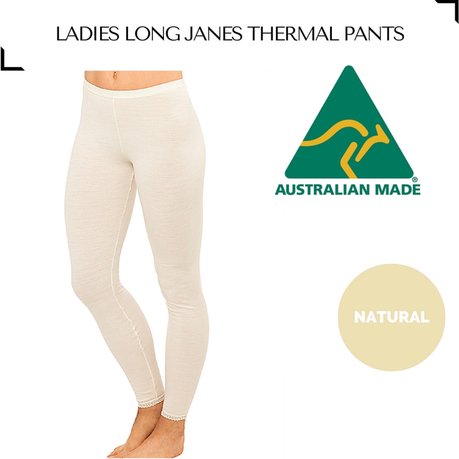 Ladies Merino Wool Blend Long John Janes Thermal Pants Underwear - Natural-1