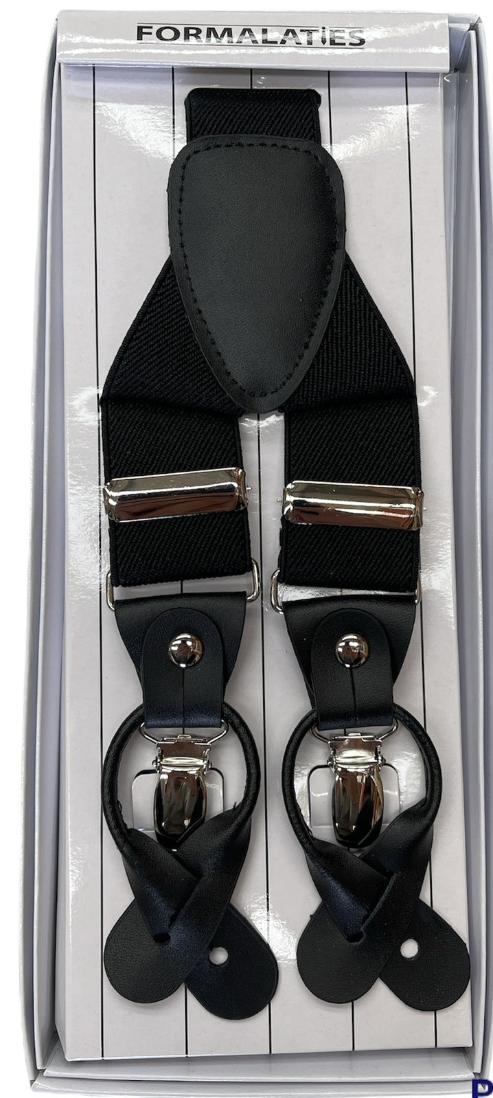 Mens Premium Convertible Suspenders Braces Clip On Elastic Y-Back Traditional Leather Tab - Black-0