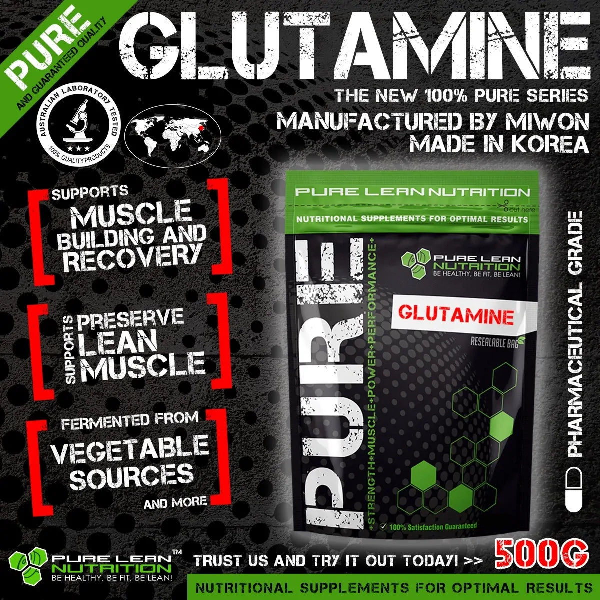 L-Glutamine Powder 1kg 100% Pure Micronised Pharmaceutical Grade by Miwon Korea