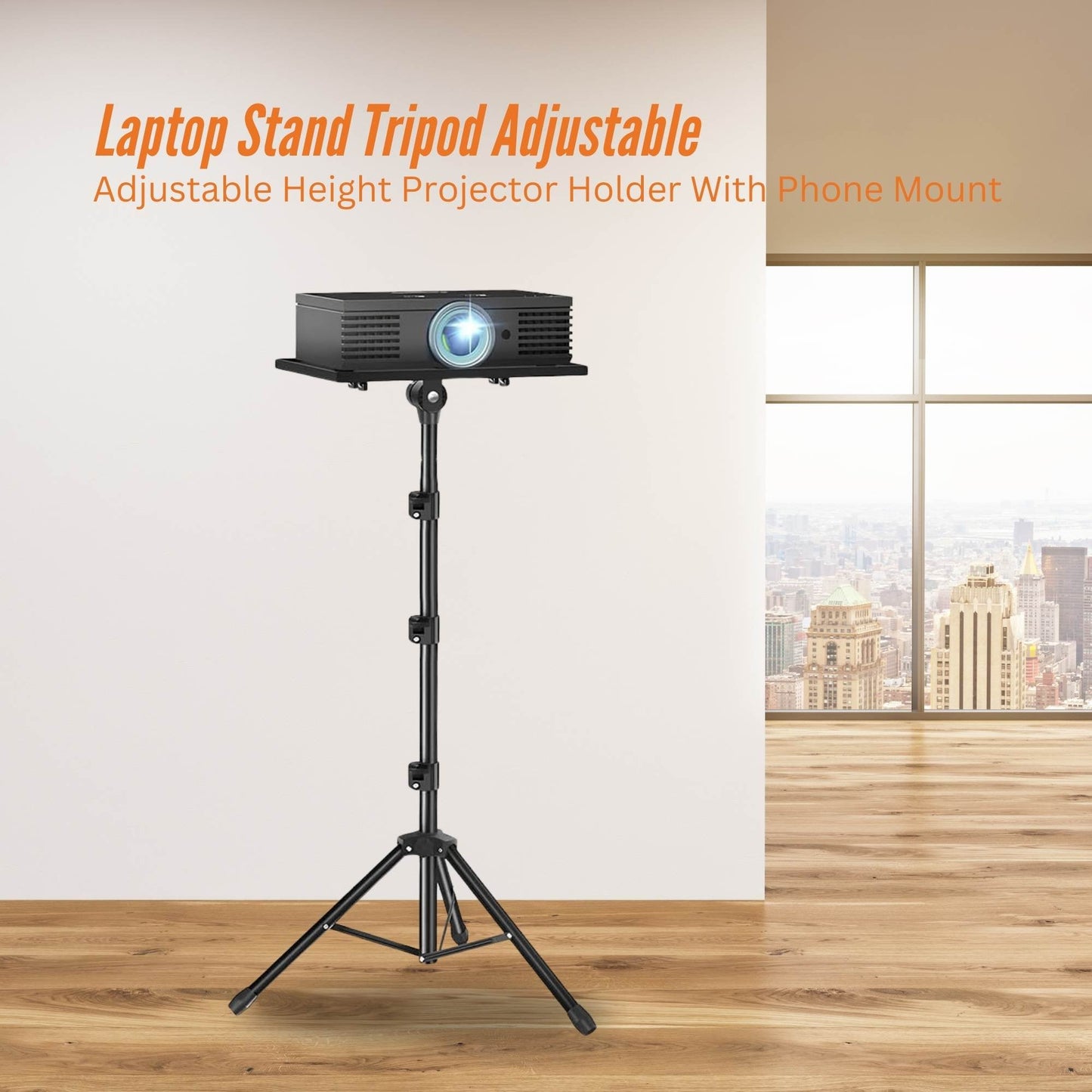 Laptop Stand Tripod - Adjustable Height Projector Holder With Phone Mount-1