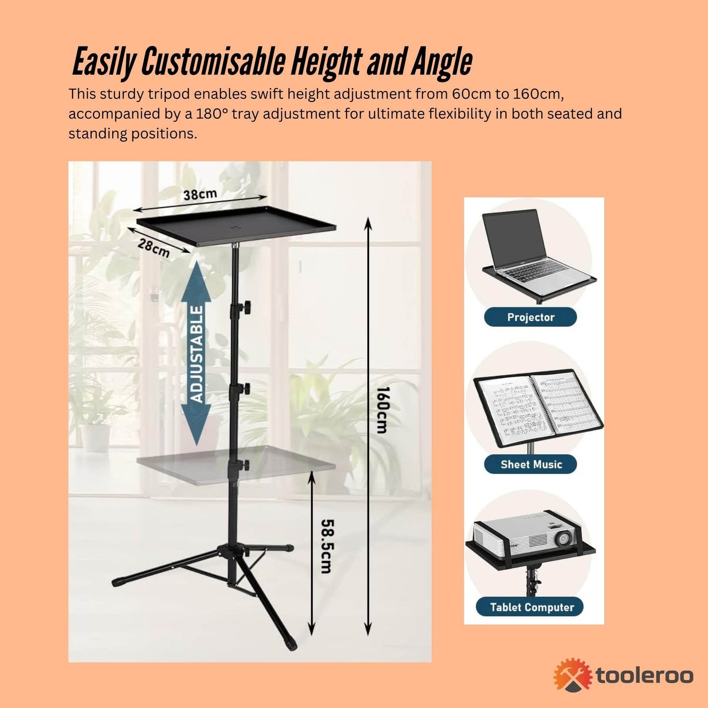 Laptop Stand Tripod - Adjustable Height Projector Holder With Phone Mount-2