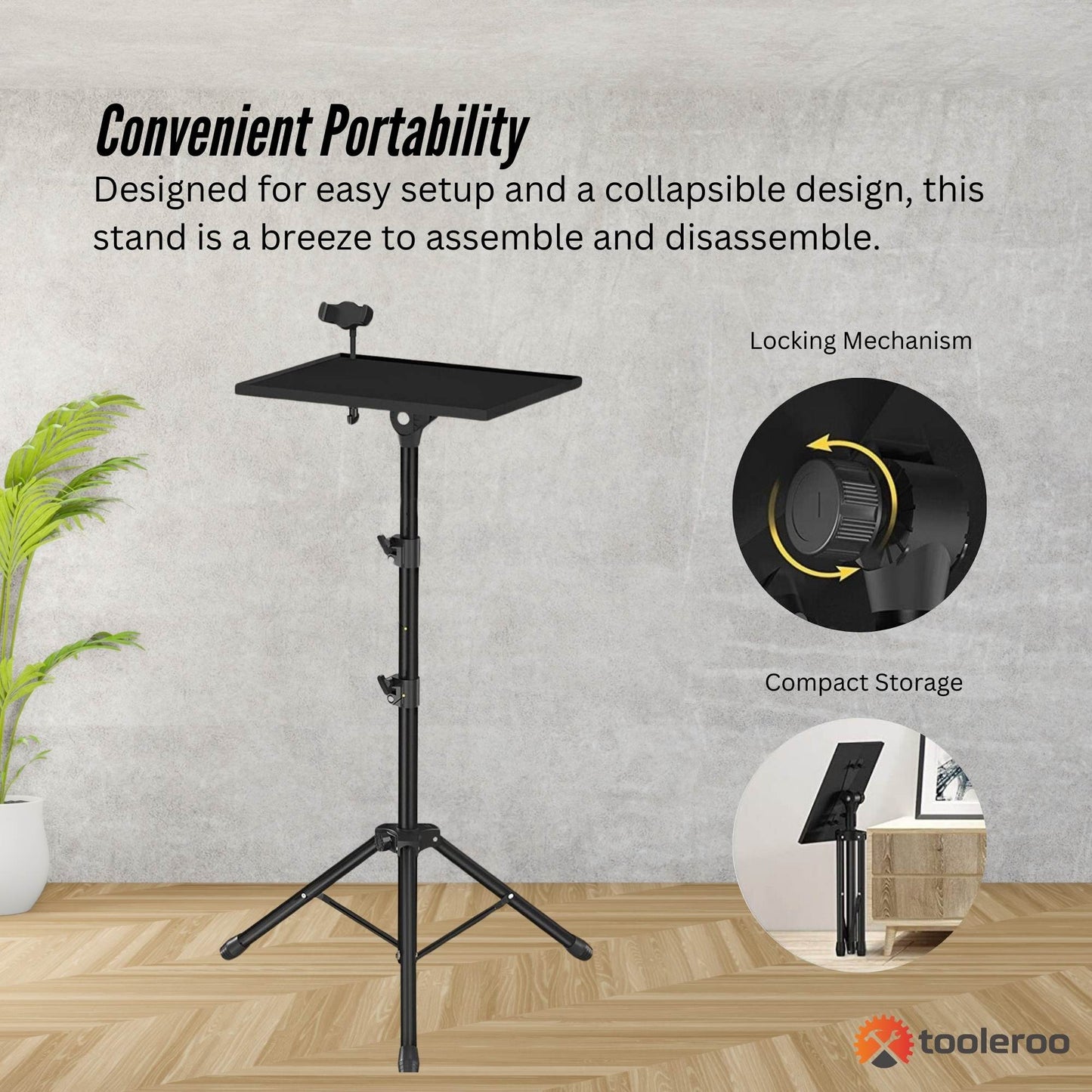 Laptop Stand Tripod - Adjustable Height Projector Holder With Phone Mount-3