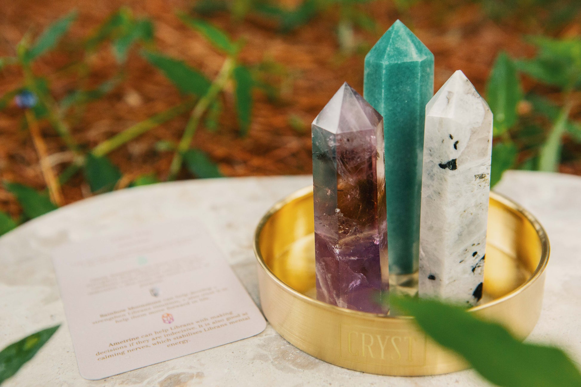 Libra Crystal Trio - Green Aventurine, Ametrine + Rainbow Moonstone-1