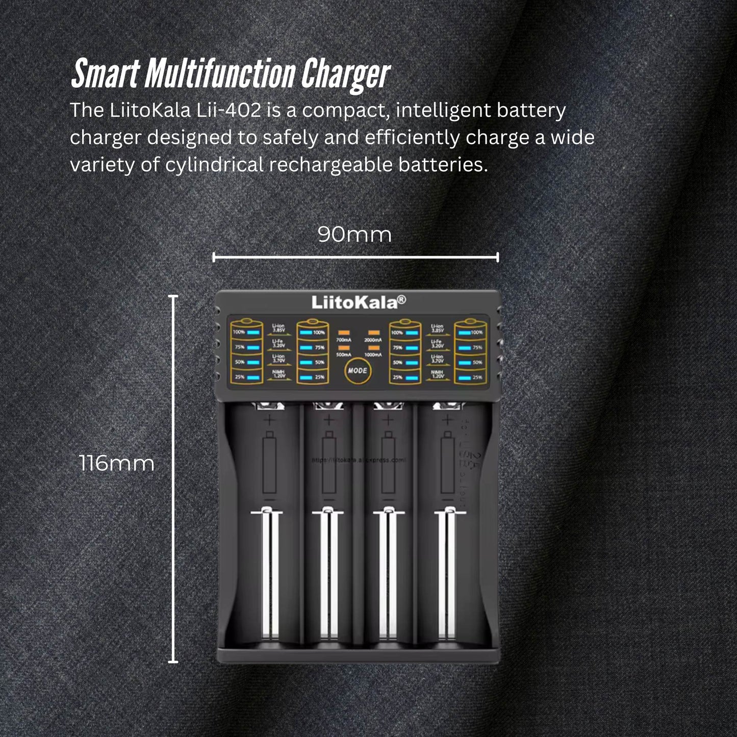 LiitoKala Lii-402 Smart Battery Charger - 4-Slot USB for 18650 AA AAA Li-ion NiMH-2