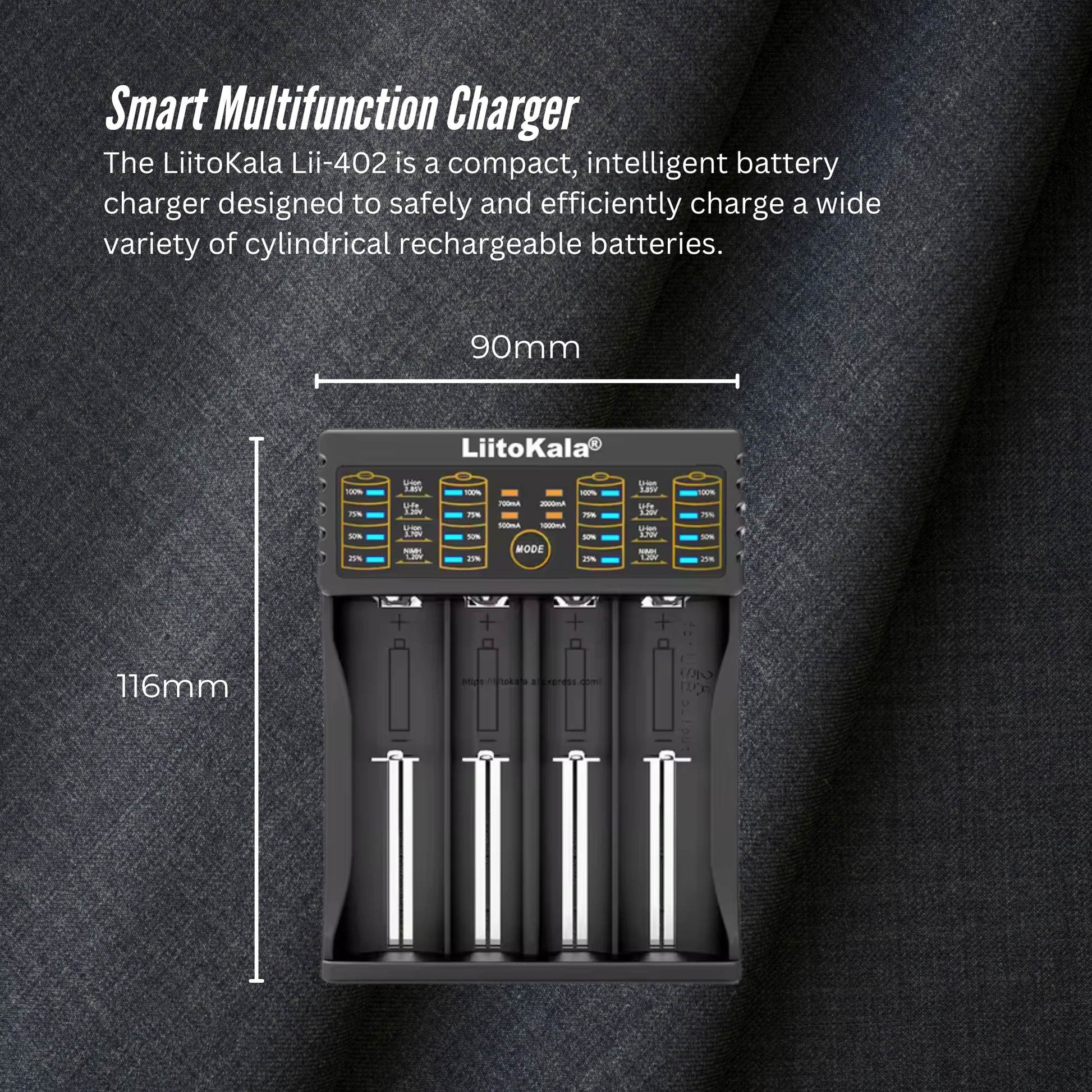 LiitoKala Lii-402 Smart Battery Charger - 4-Slot USB for 18650 AA AAA Li-ion NiMH-2