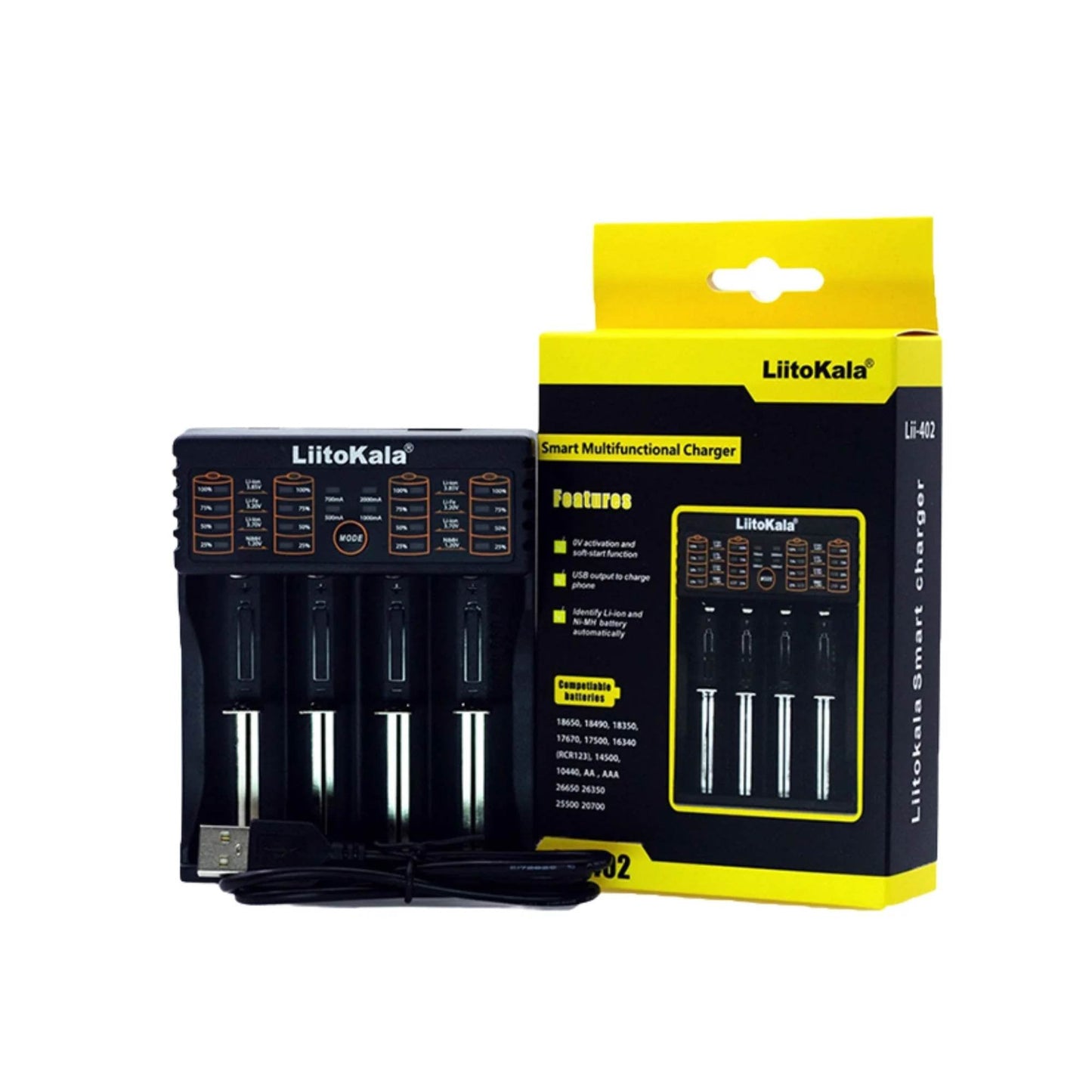 LiitoKala Lii-402 Smart Battery Charger - 4-Slot USB for 18650 AA AAA Li-ion NiMH-0