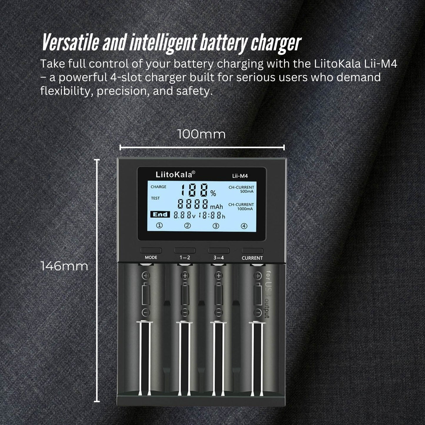 LiitoKala Lii-M4 Smart Battery Charger LCD - 4-Slot USB for 18650 AA AAA Li-ion-2