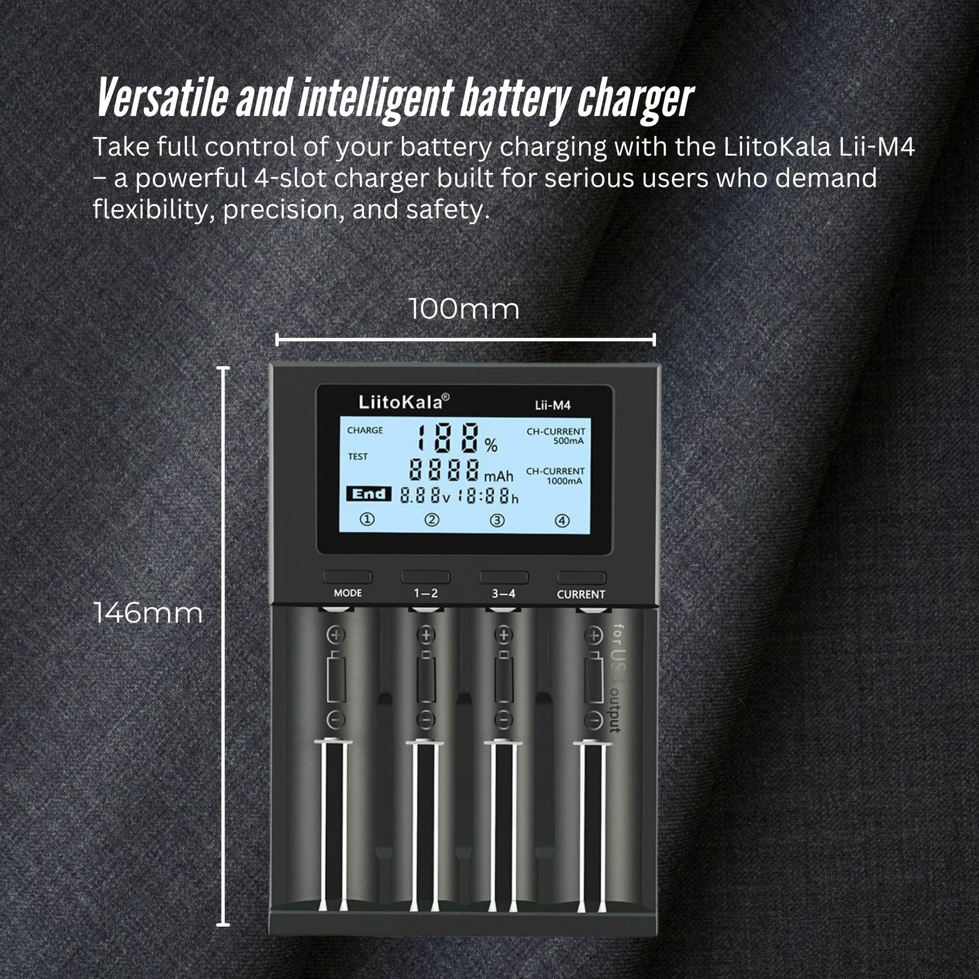 LiitoKala Lii-M4 Smart Battery Charger LCD - 4-Slot USB for 18650 AA AAA Li-ion-2