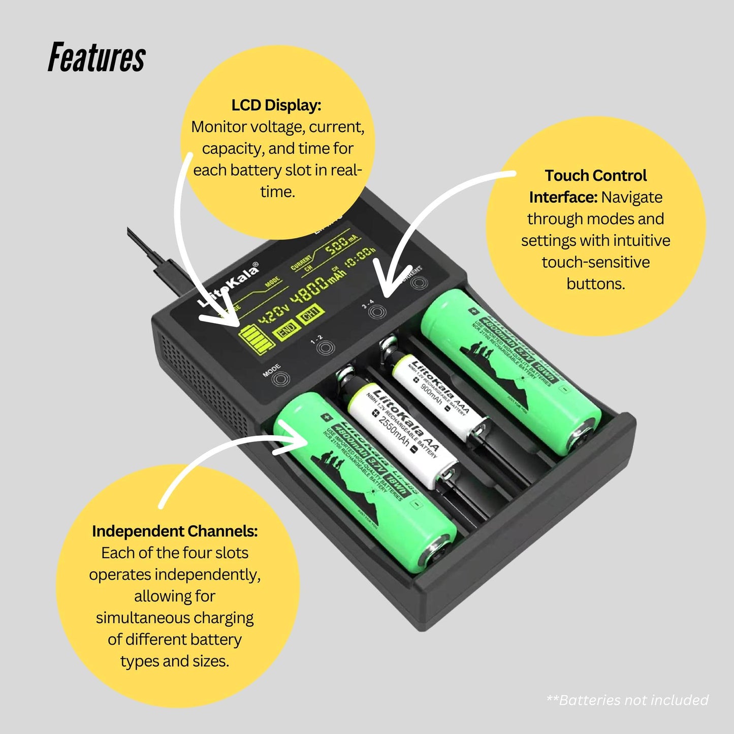 LiitoKala Lii-M4S Battery Charger LCD 4-Slot USB Li-ion NiMH Test Discharge Mode-4