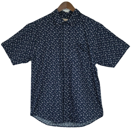 Mens MARINE ANCHOR SHIRT 100% COTTON Surf Party Short Sleeve Vintage - Navy