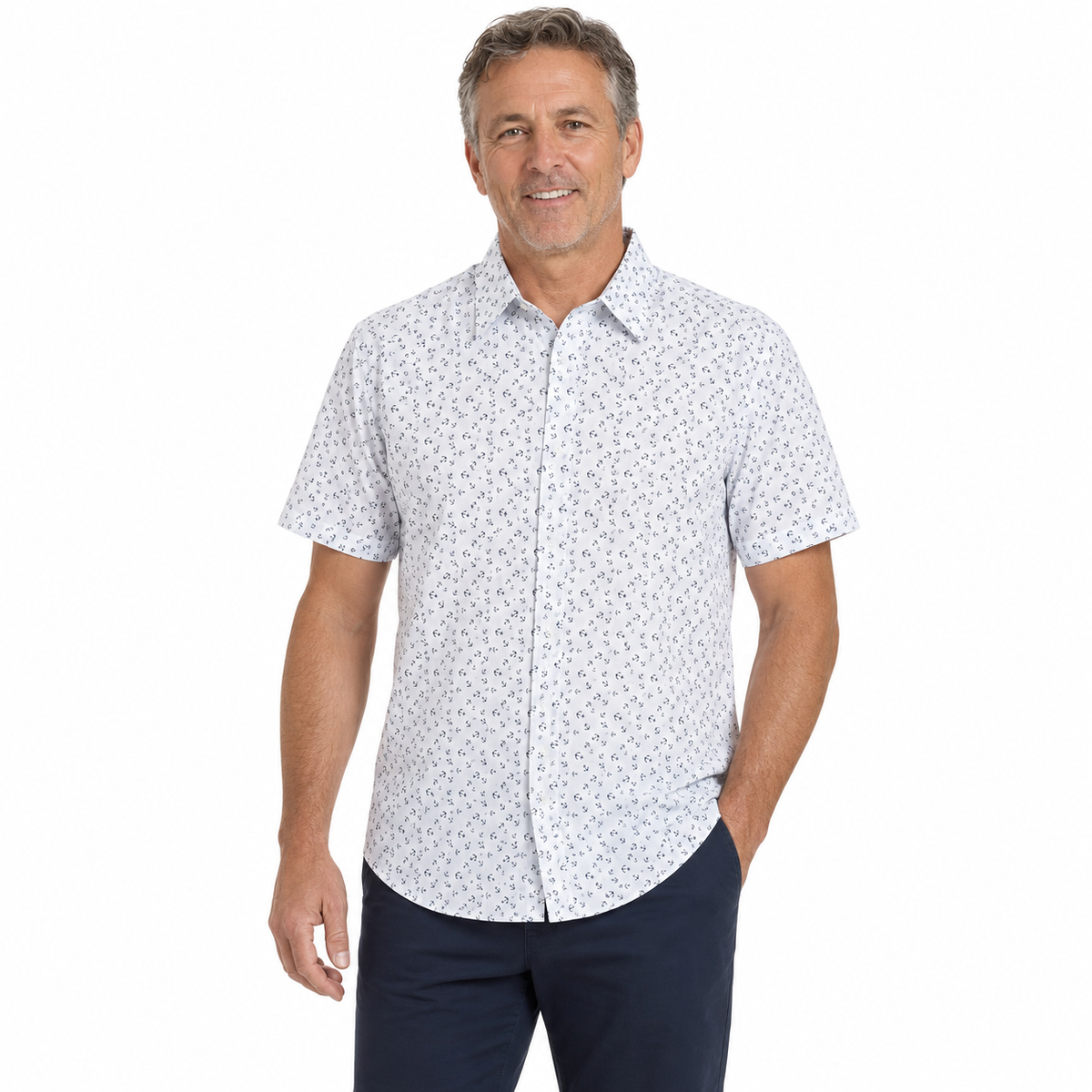 Mens MARINE ANCHOR SHIRT 100% COTTON Surf Party Short Sleeve Vintage - White