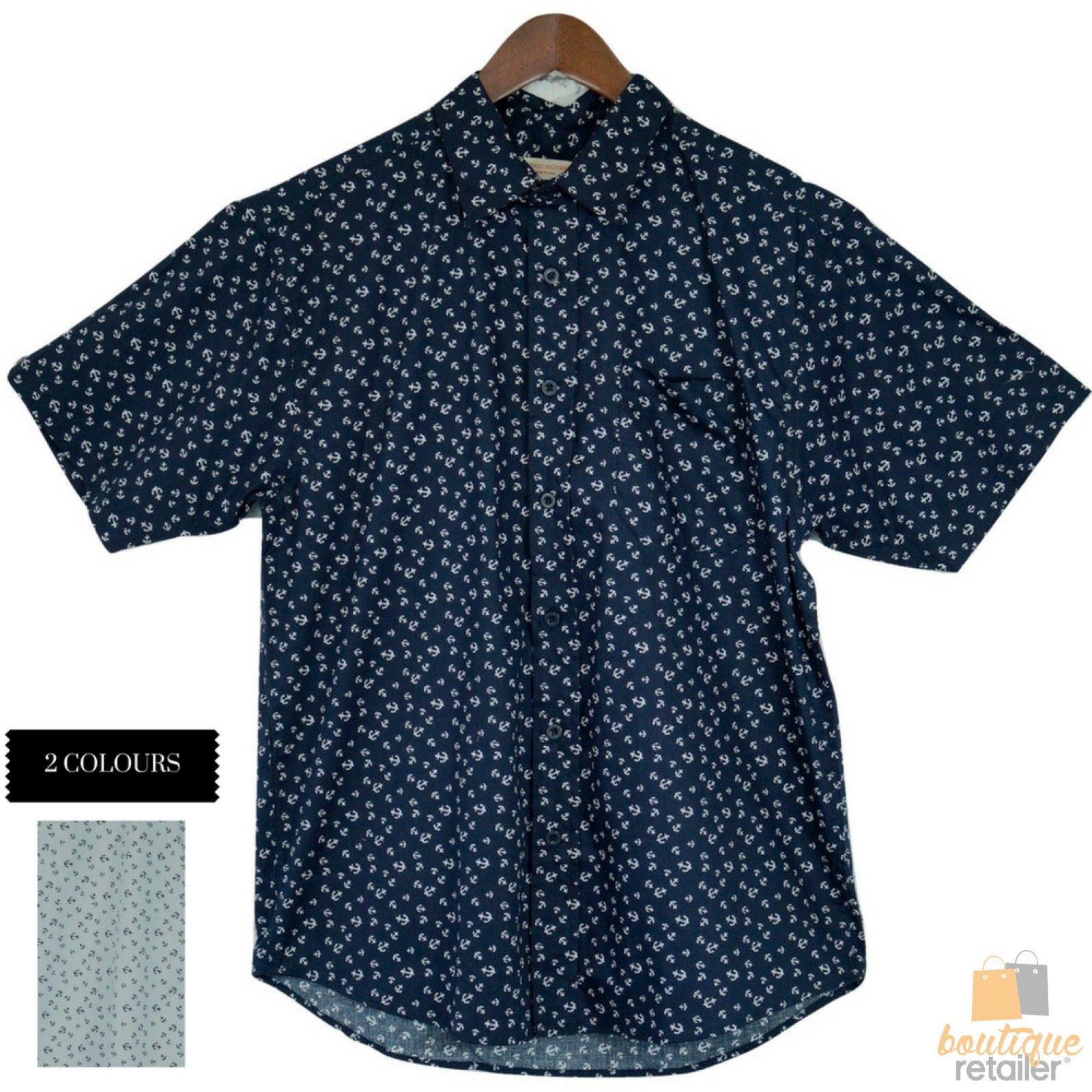 Mens MARINE ANCHOR SHIRT 100% COTTON Surf Party Short Sleeve Vintage S-6XL-1
