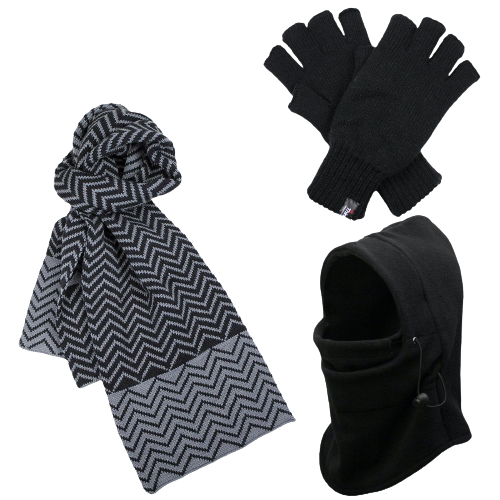 3pc 3M Thinsulate Set Mens Black Thermal Windproof Beanie Hat Scarf Gloves-0