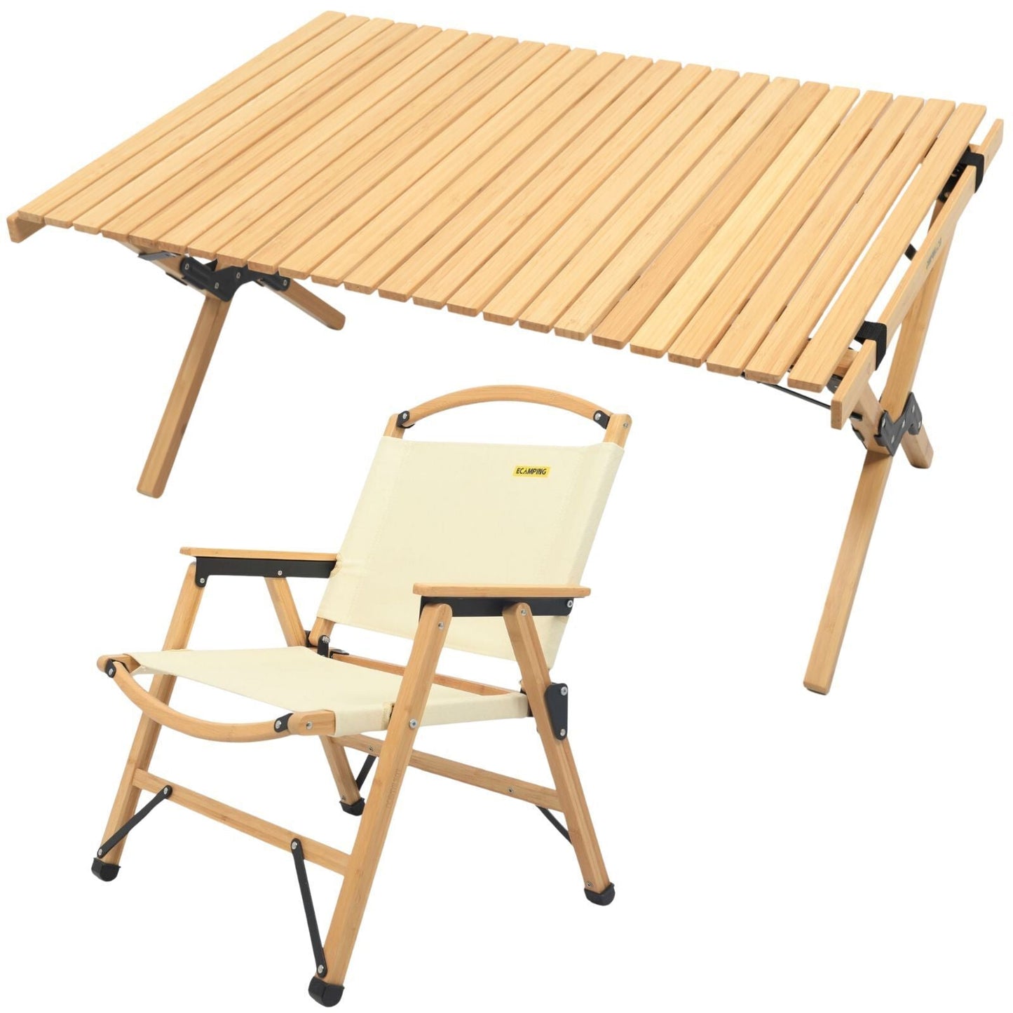 Chair & Table Set Bamboo Camping Folding Portable Outdoor Picnic Travel BBQ-1