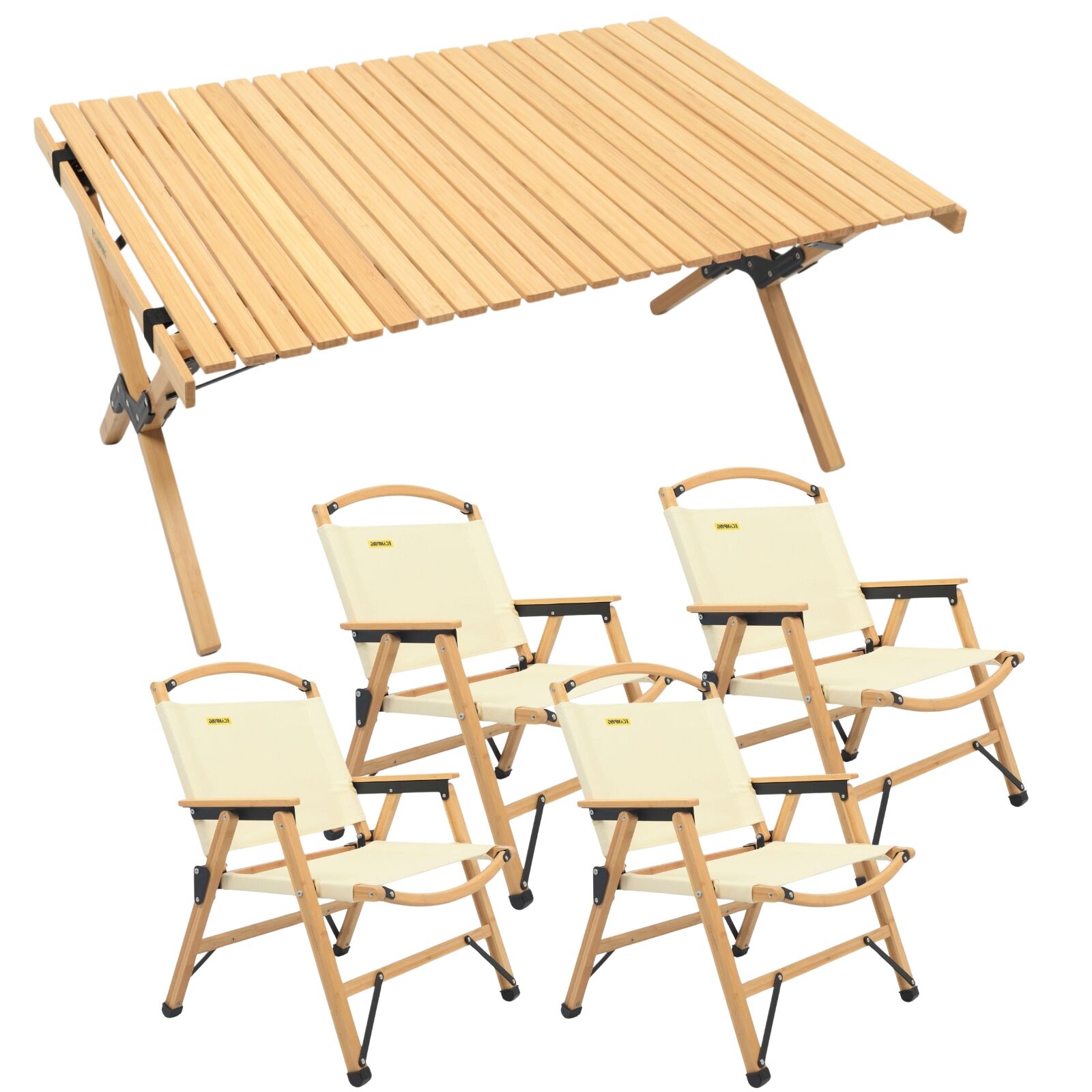 4 Chairs & 1 Table Set Bamboo Camping Folding Portable Outdoor Picnic Travel BBQ-1